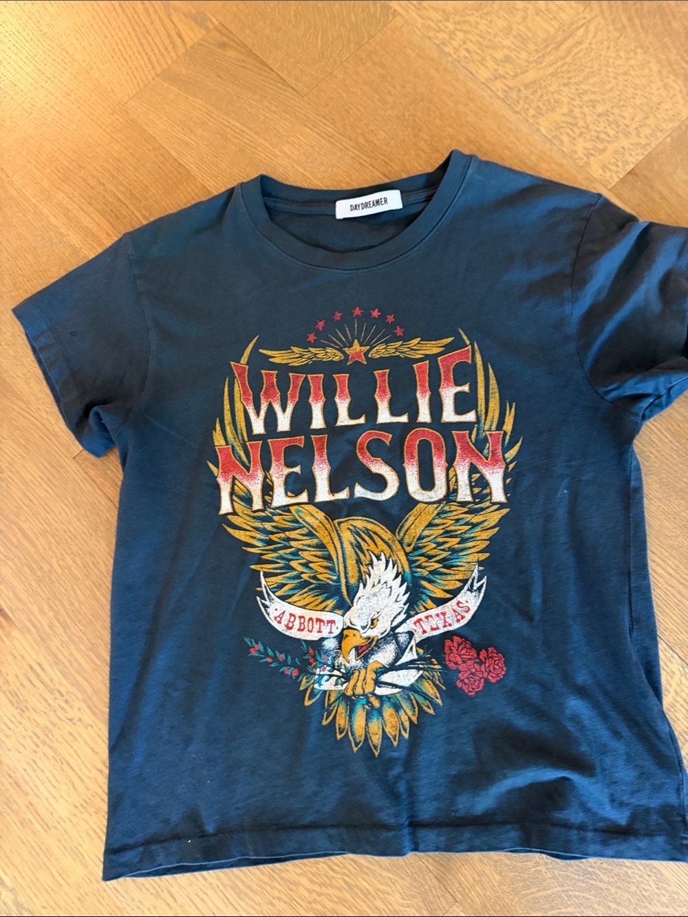 Daydreamer Navy Willie Nelson Graphic Tee with Red & Gold Accents
